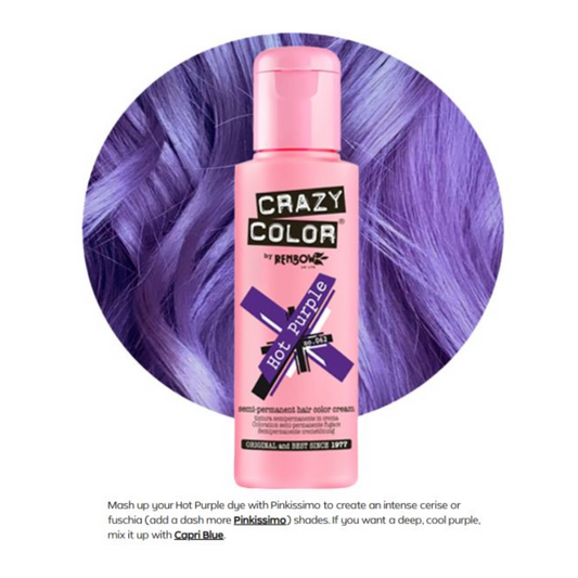 Crazy Color Semi Permanent Hair Colour, Hot Purple 62