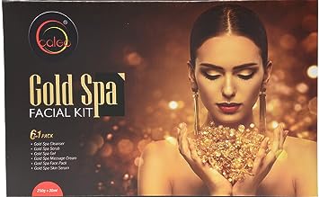 Caleo Gold Spa Facial Kit 6 in 1 Pack - Cleanser, Face Scrub, Facial Gel, Massage Cream, Face Pack, Skin Serum (250 g + 30 ml)
