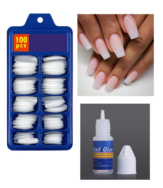 Artificial Nails Set Acrylic Fake false Nails Set Of 100 Pcs Artificial Nails With Nail Glue White