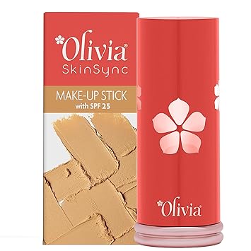 Olivia SkinSync Make Up Stick Foundation With SPF 25, Lightweight, Full Coverage Foundation With Natural Finish For Face Makeup, Waterproof & Sweatproof Foundation Stick - 15g| Shade - 01 Milky Glow