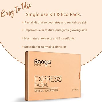Raaga Professional Express Facial Kit (1+1) | Normal to Dry Skin| One time Facial Kit with 6 Sachets, 35gm