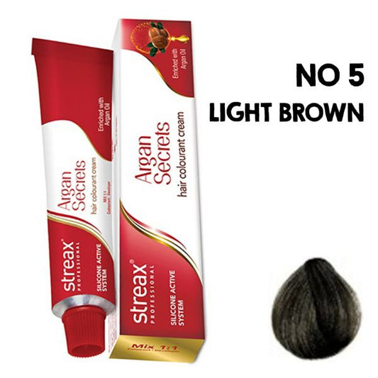 Streax Professional Argan Secrets Hair Colourant Cream - Light Brown 5 (60gm)