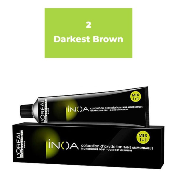 L'oreal Professionnel Paris INOA Ammonia-free Permanent Hair Color - 2 (Darkest Brown)