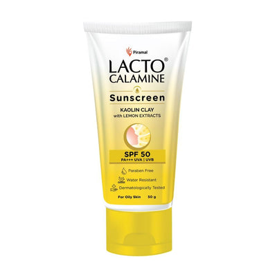 Lacto Calamine Daily Sunscreen SPF 50 PA+++ | For Oily Skin | With Kaolin Clay & Lemon Extracts | 50g