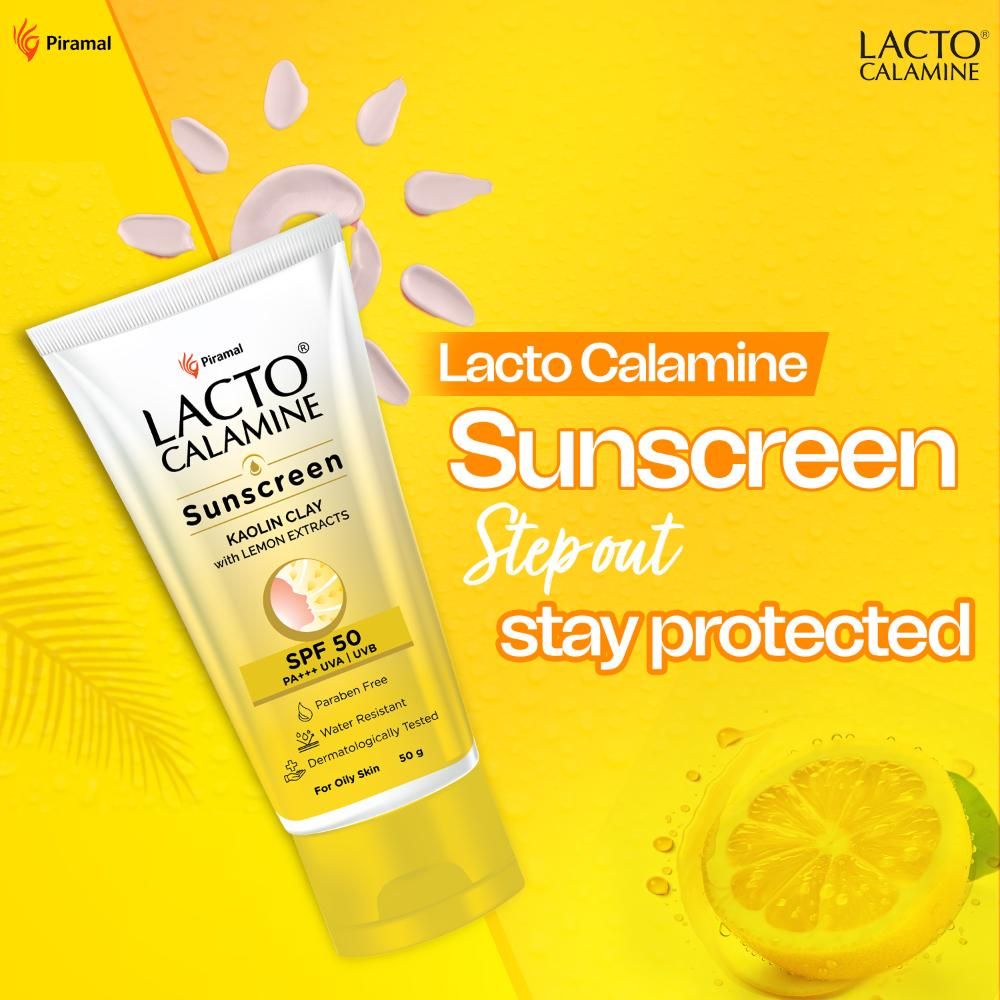 Lacto Calamine Daily Sunscreen SPF 50 PA+++ | For Oily Skin | With Kaolin Clay & Lemon Extracts | 50g