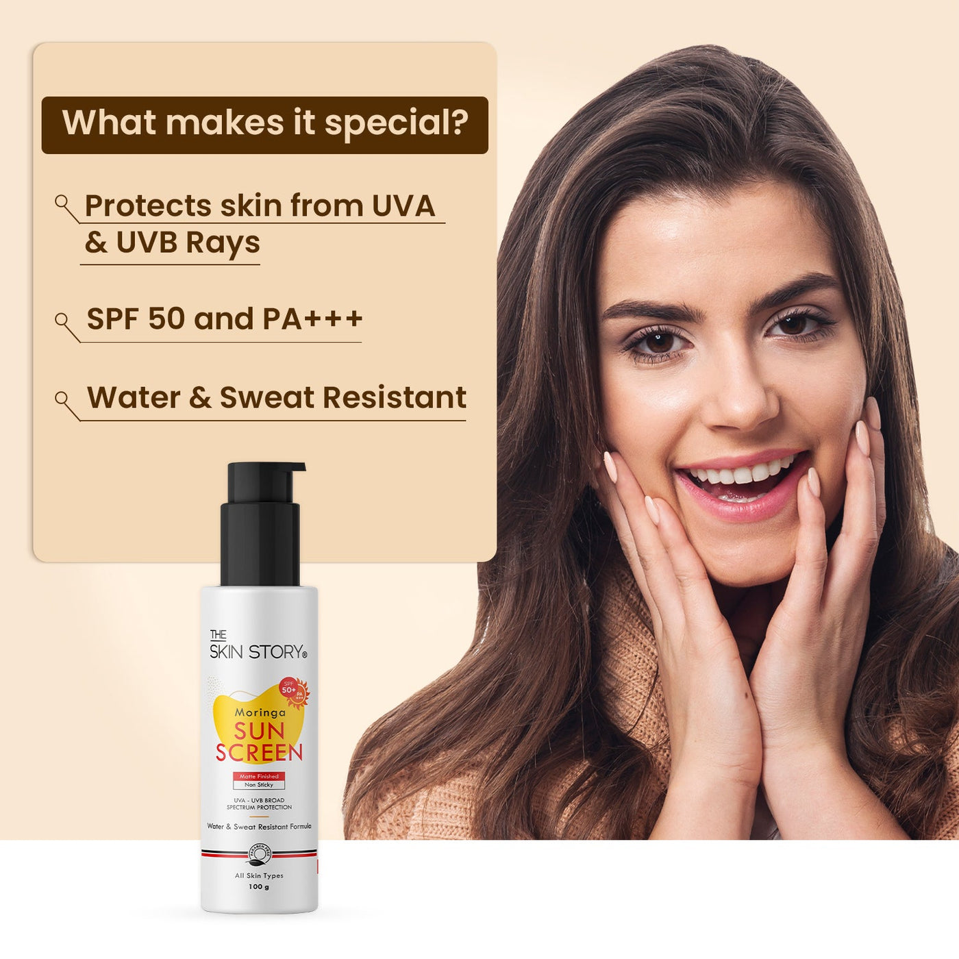 The Skin Story Broad Spectrum Sunscreen | UVA & UVB Protection| SPF 50 | Moringa Oil | 100g