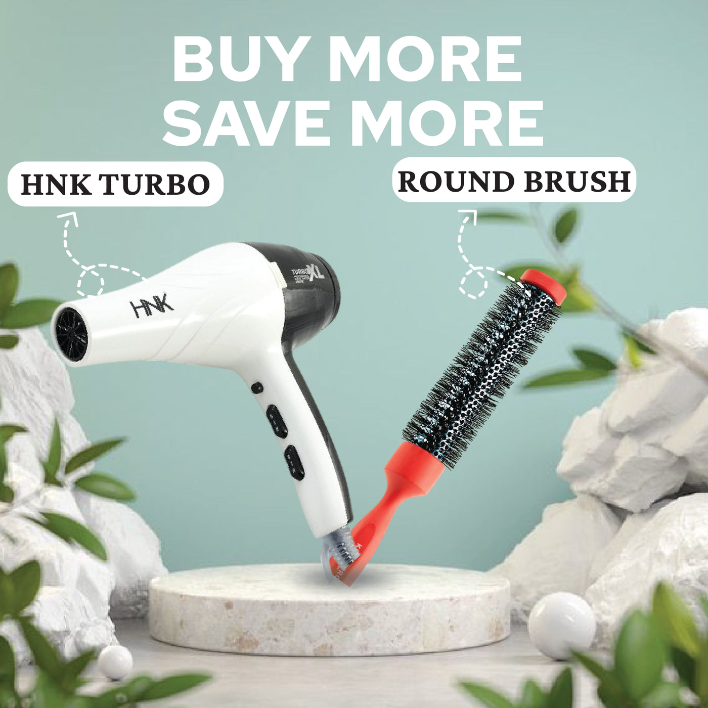 HNK TURBO XL 2500W Hair Dryer + Red Series Round Brush | Professional Styling Combo Set