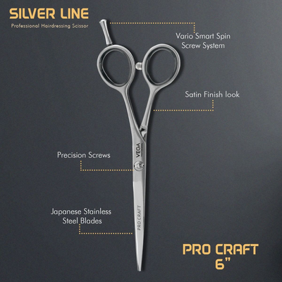 Vega Pro Craft 6" Silver line Hairdressing Scissor