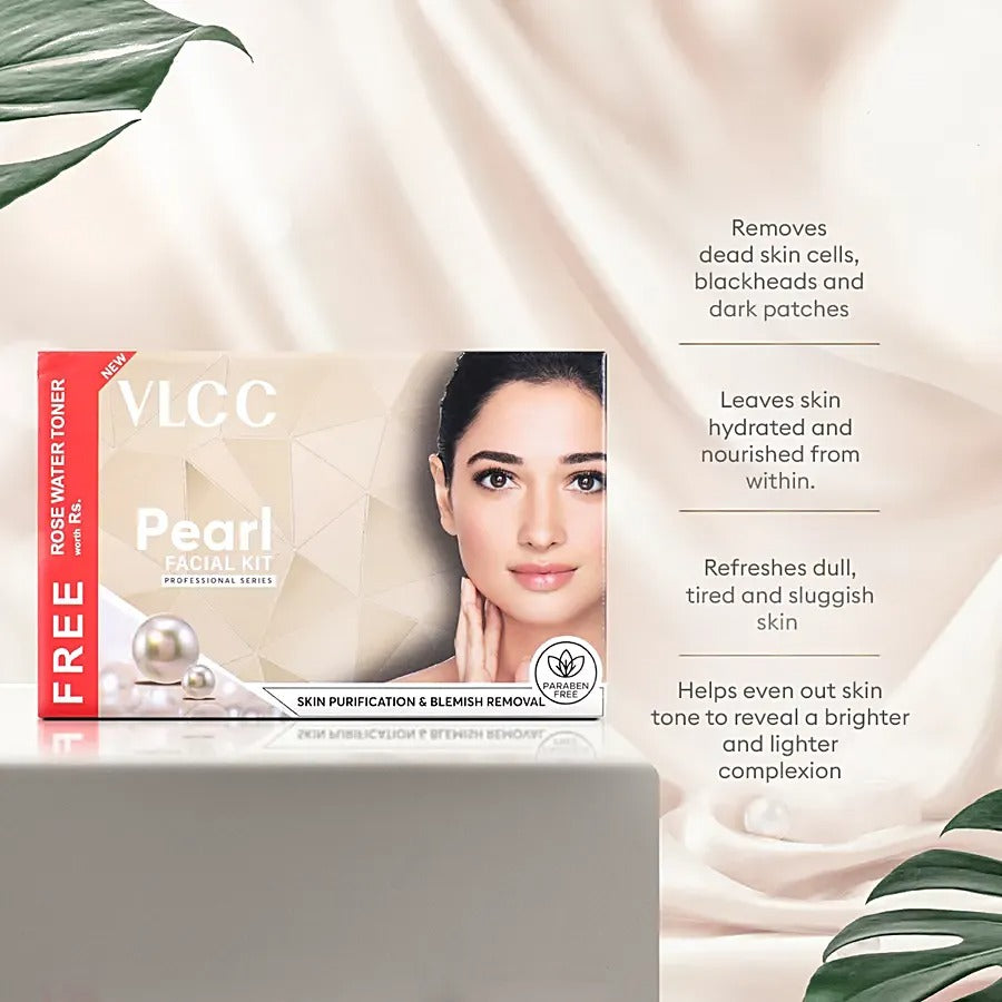 VLCC Pearl Facial Kit with Free Rose Water Toner For Bright Skin, 400g