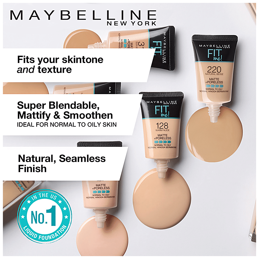 Maybelline New York Fit Me Matte + Poreless Liquid Foundation (220 Natural Beige, 128 Warm Nude)