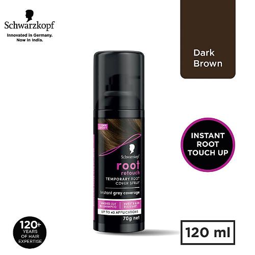 Schwarzkopf Root Retouch Temporary Root Cover Spray - Instant Grey Coverage, 120 ml Dark Brown