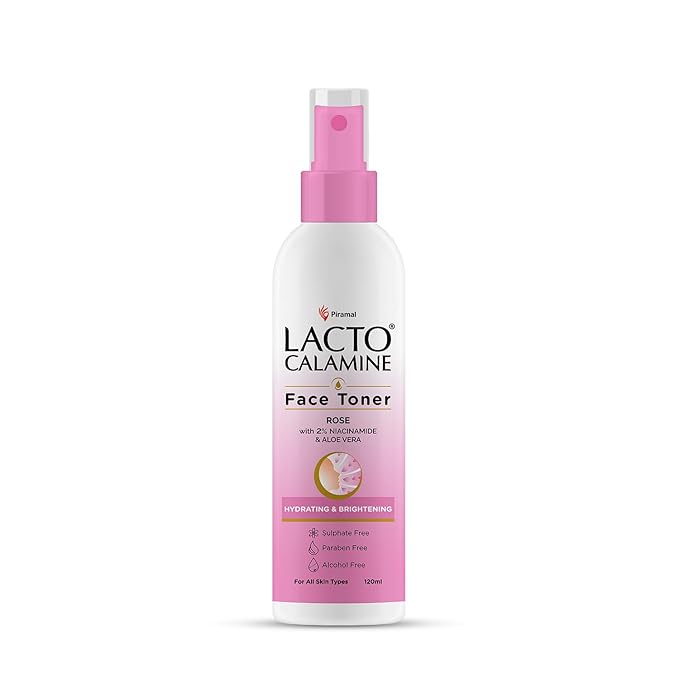 Lacto Calamine Rose Water Toner | 120ml | Gulab Jal with Aloe Vera & 2% Niacinamide | Cleanses, Hydrates & Moisturises Skin