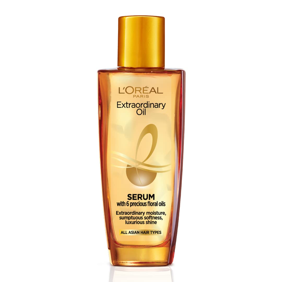 L'Oreal Paris Serum, Protection and Shine, For Dry, Flyaway & Frizzy Hair, With 6 Rare Flower Oils, Extraordinary Oil, 100ml