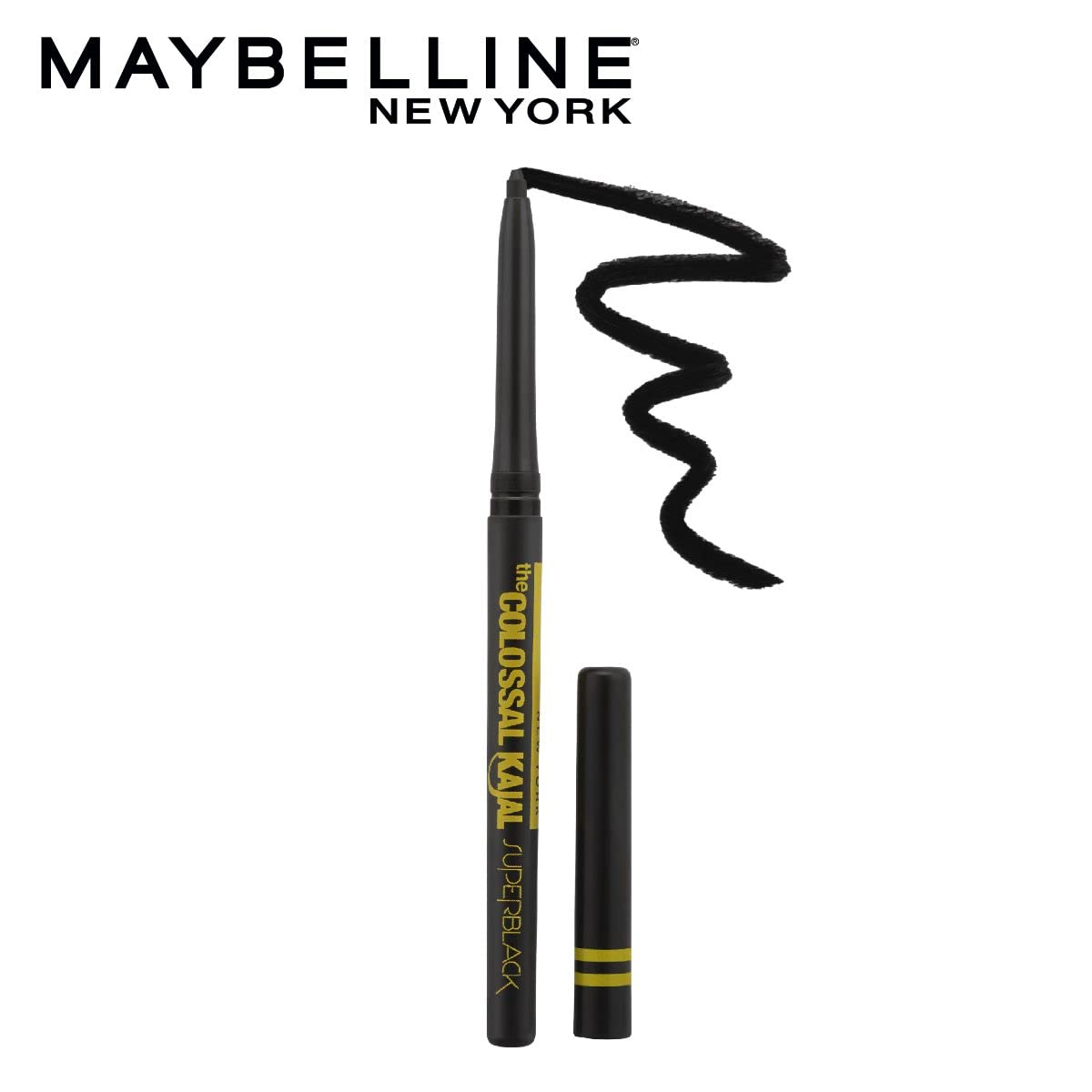 Maybelline New York Kajal Pencil, Super Black, Intense Colour, Sharp Definition, Long-Lasting, Colossal Kajal, 0.35G, Matte Finish