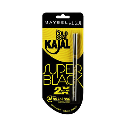 Maybelline New York Kajal Pencil, Super Black, Intense Colour, Sharp Definition, Long-Lasting, Colossal Kajal, 0.35G, Matte Finish