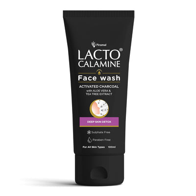 Lacto Calamine Activated Charcoal Face Wash with Aloe Vera & Tea Tree Extract | 100ml | Deep Skin Detox