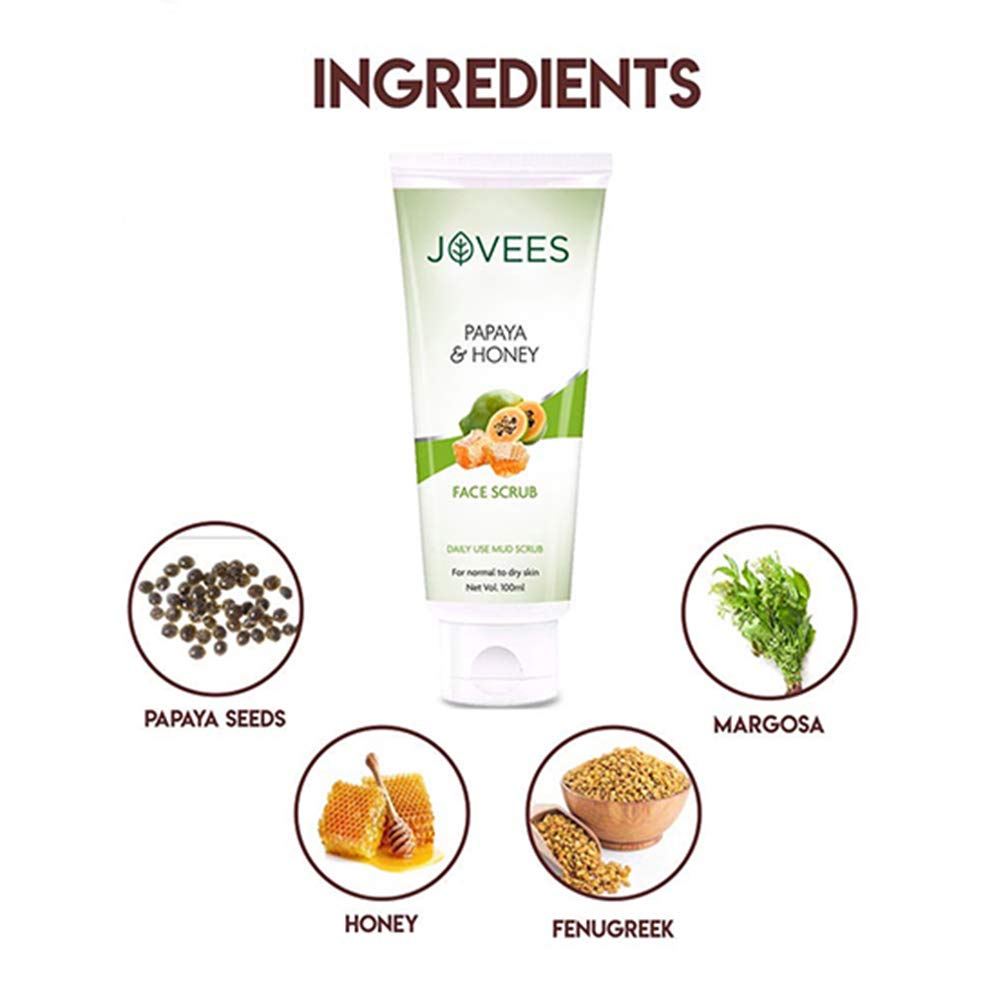 Jovees Herbal Papaya & honey Face Scrub For Normal to Dry Skin 100gm