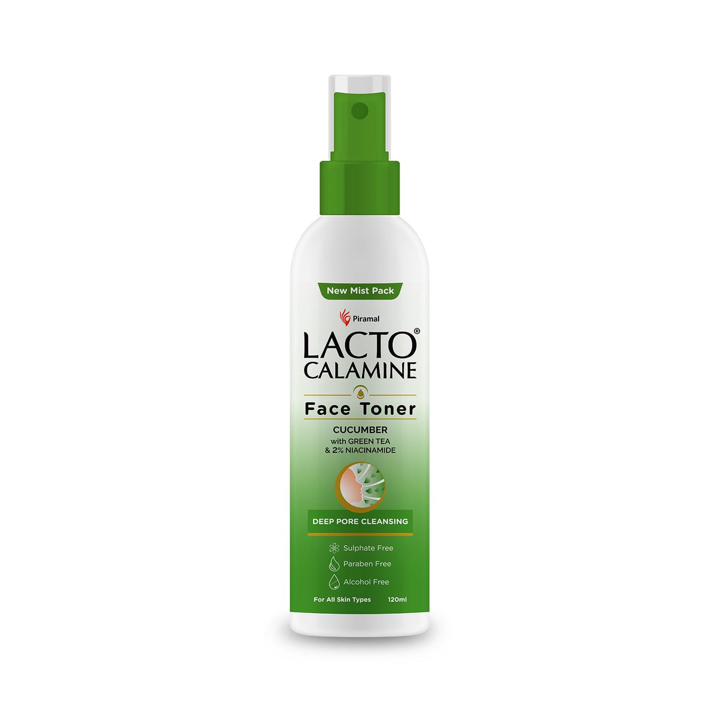 Lacto Calamine Face Toner with Cucumber | 120ml | Deep Pore Cleansing & Tightening | Green Tea & 2% Niacinamide | Cooling Hydration for Skin