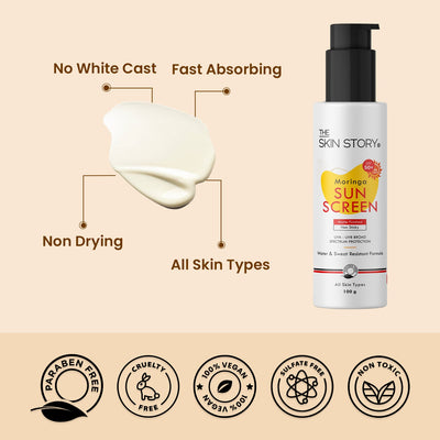 The Skin Story Broad Spectrum Sunscreen | UVA & UVB Protection| SPF 50 | Moringa Oil | 100g