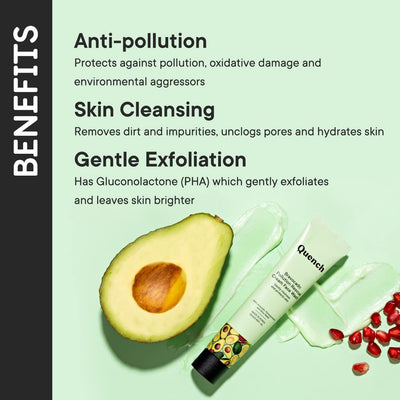 Quench Bravocado Pollution Rescue Cream Face Wash with Vitamin E & Avocado| Korean Face Wash for Dry & Sensitive Skin| Deeply Cleanses & Exfoliates Skin to give Glowing Skin (100ml)