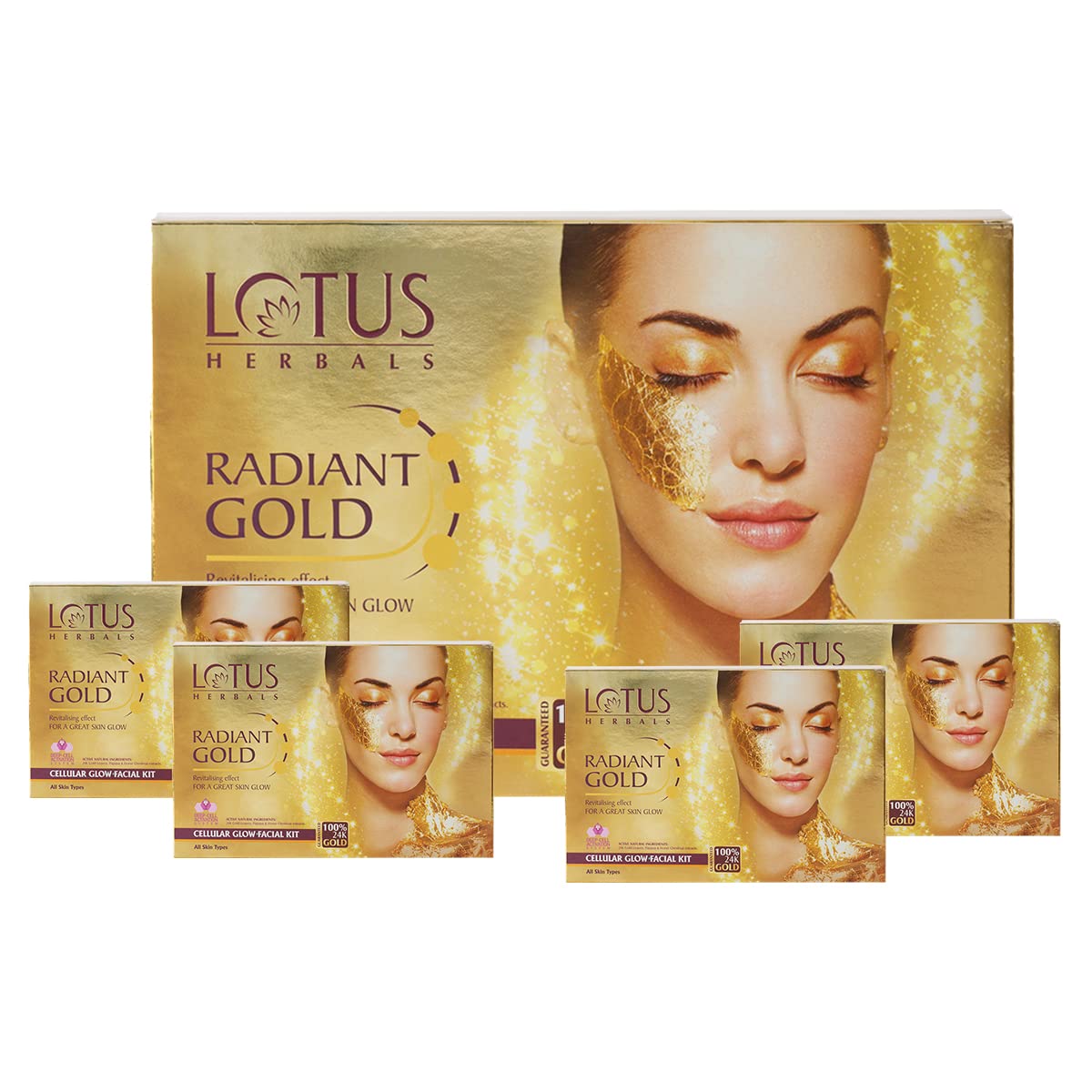 Lotus Radiant Gold Facial Kit for instant glow with 24K Pure Gold & Papaya ,4 easy steps (4 use) 1 Count (Pack of 1)