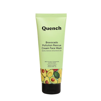 Quench Bravocado Pollution Rescue Cream Face Wash with Vitamin E & Avocado| Korean Face Wash for Dry & Sensitive Skin| Deeply Cleanses & Exfoliates Skin to give Glowing Skin (100ml)