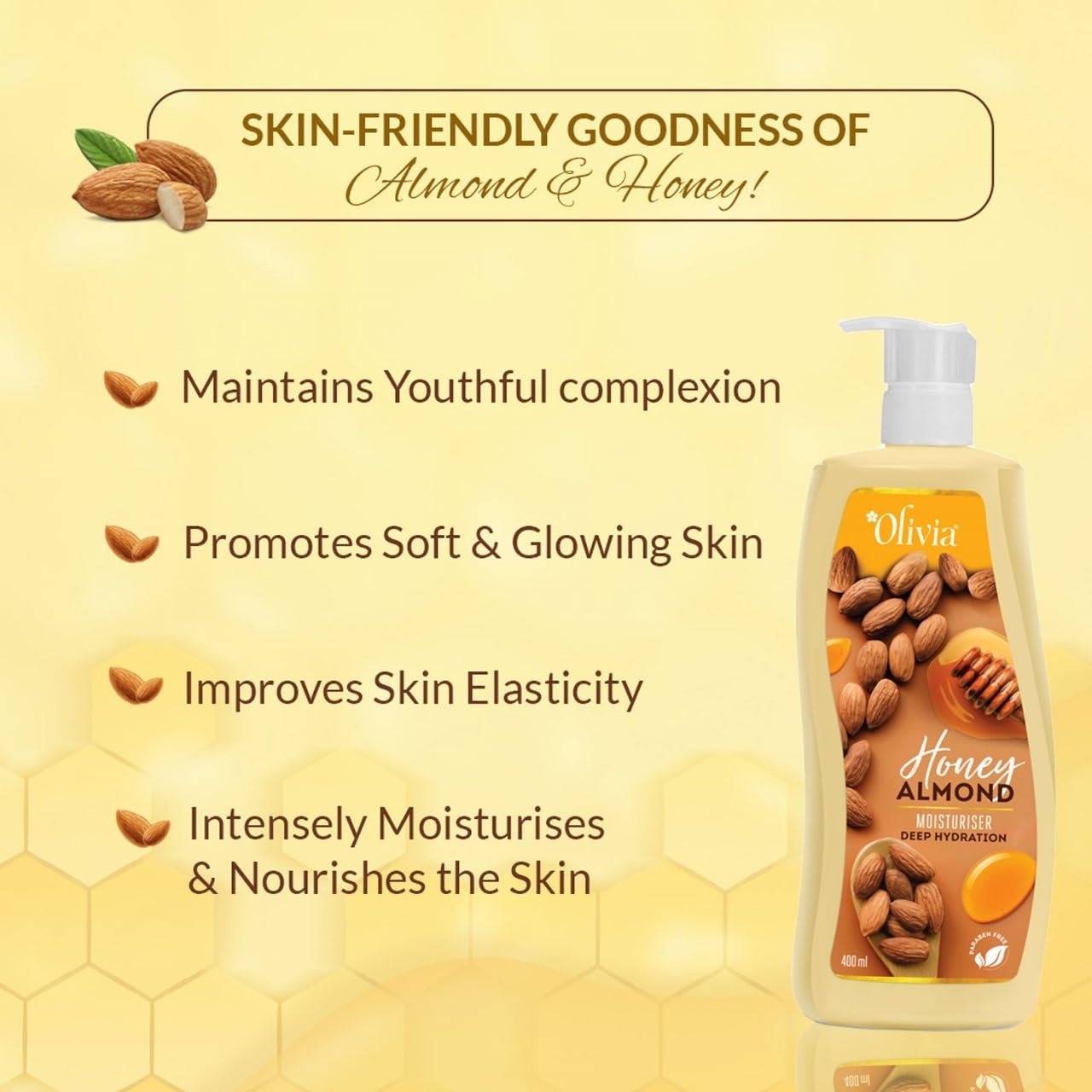 Olivia Honey Almond Deep Hydration Body Lotion | For Soft, Nourishing & Glowing Skin | 400ml