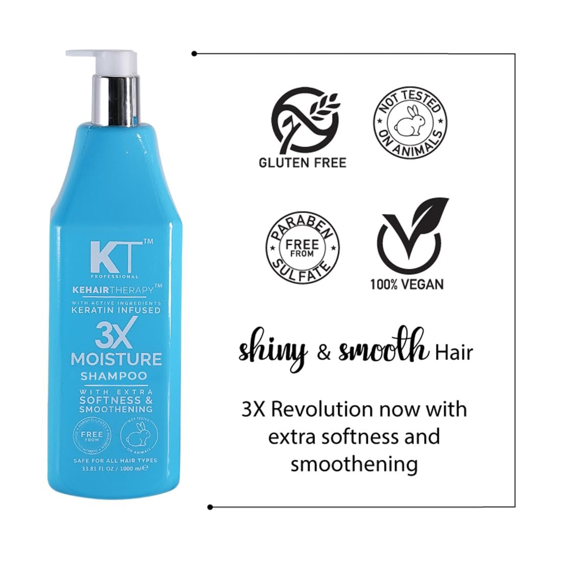 KT Professional 3x Shampoo (For 3 Times Moisture on Dry Hair) 1000 ML