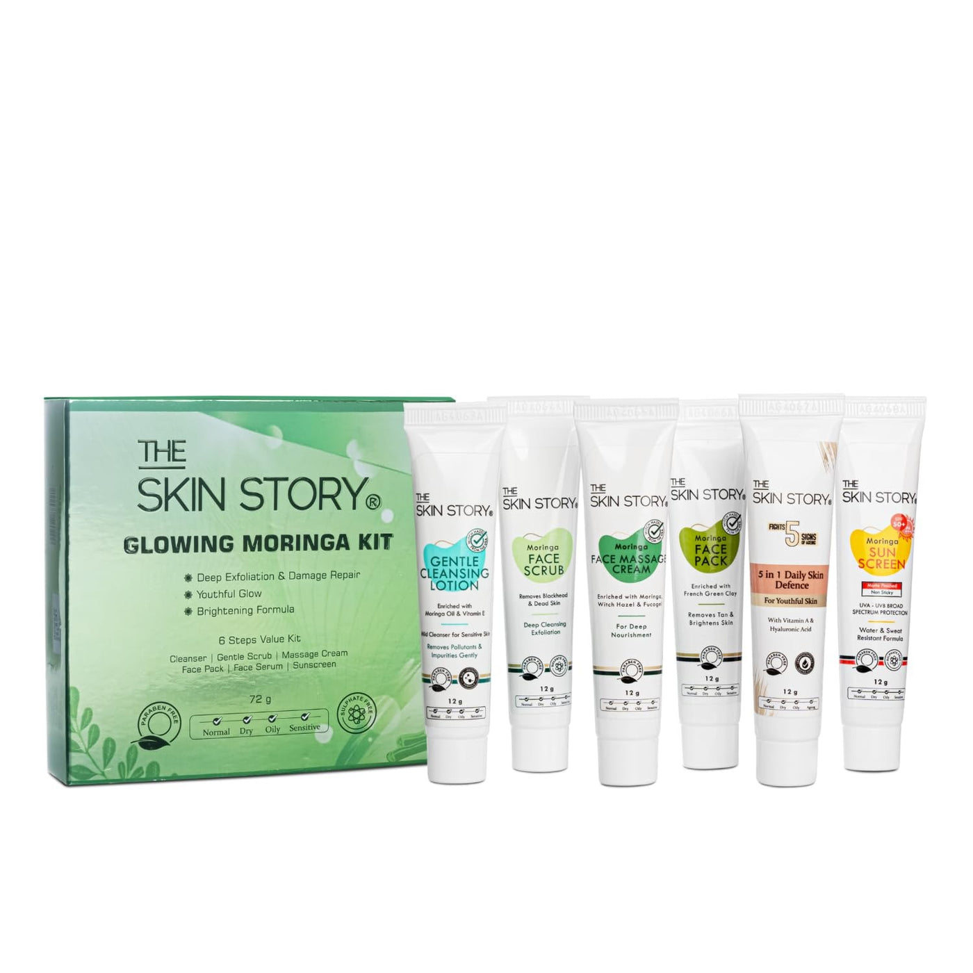 The Skin Story Moringa Glow Facial Kit – 6-Step Radiant Skincare Regimen, 72g