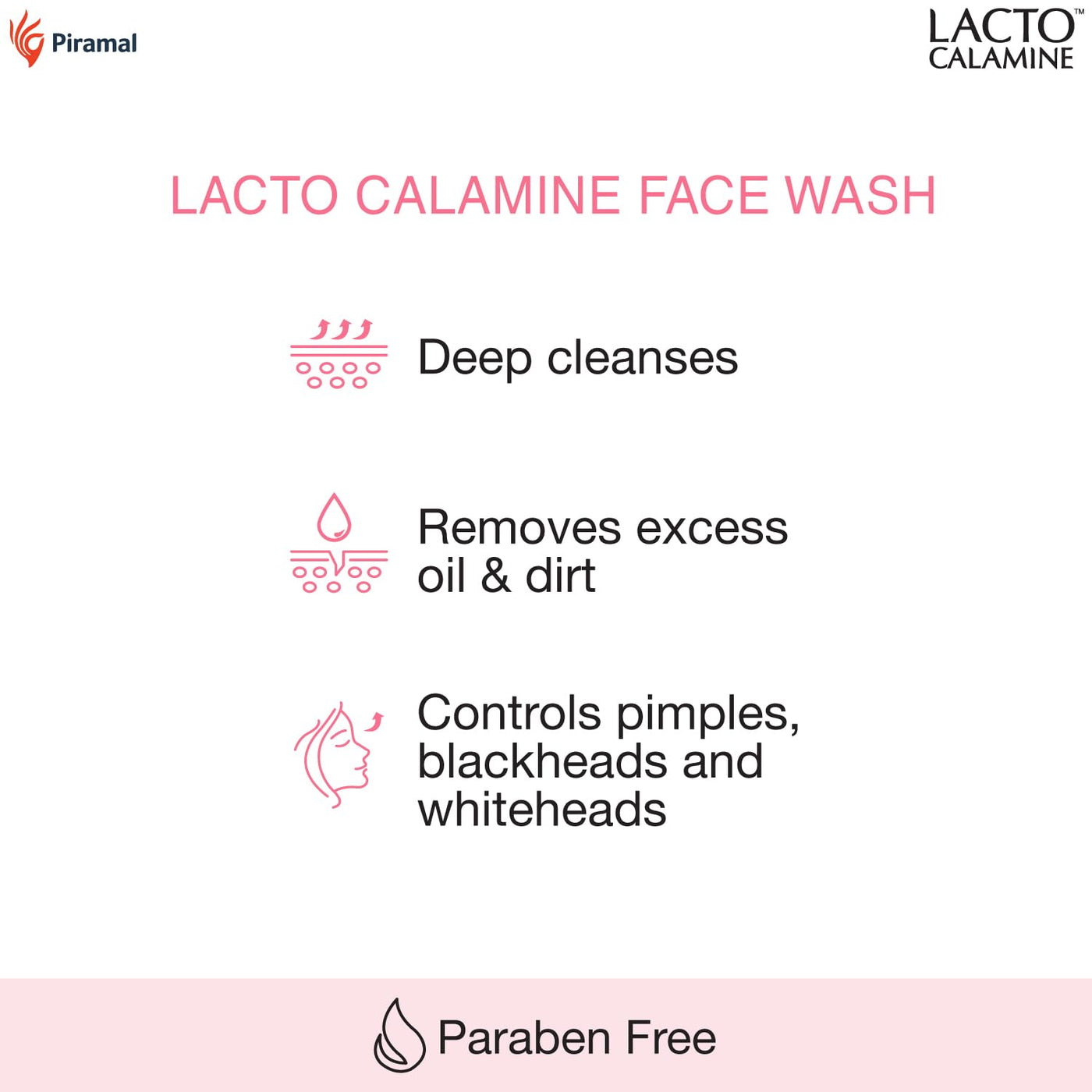 Lacto Calamine Face Wash for Oily Skin | 100ml | Kaolin Clay, Niacinamide & Vitamin E | Reduces Excess Oil, Controls Pimples, Blackheads & Whiteheads | For Women & Men