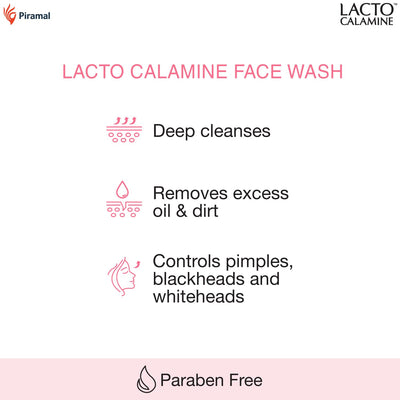 Lacto Calamine Face Wash for Oily Skin | 100ml | Kaolin Clay, Niacinamide & Vitamin E | Reduces Excess Oil, Controls Pimples, Blackheads & Whiteheads | For Women & Men