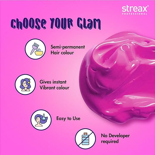 Streax Professional Ammonia-Free, Peroxide-Free Hold and Play Funky Colours Crazy Cream - Groovy Pink