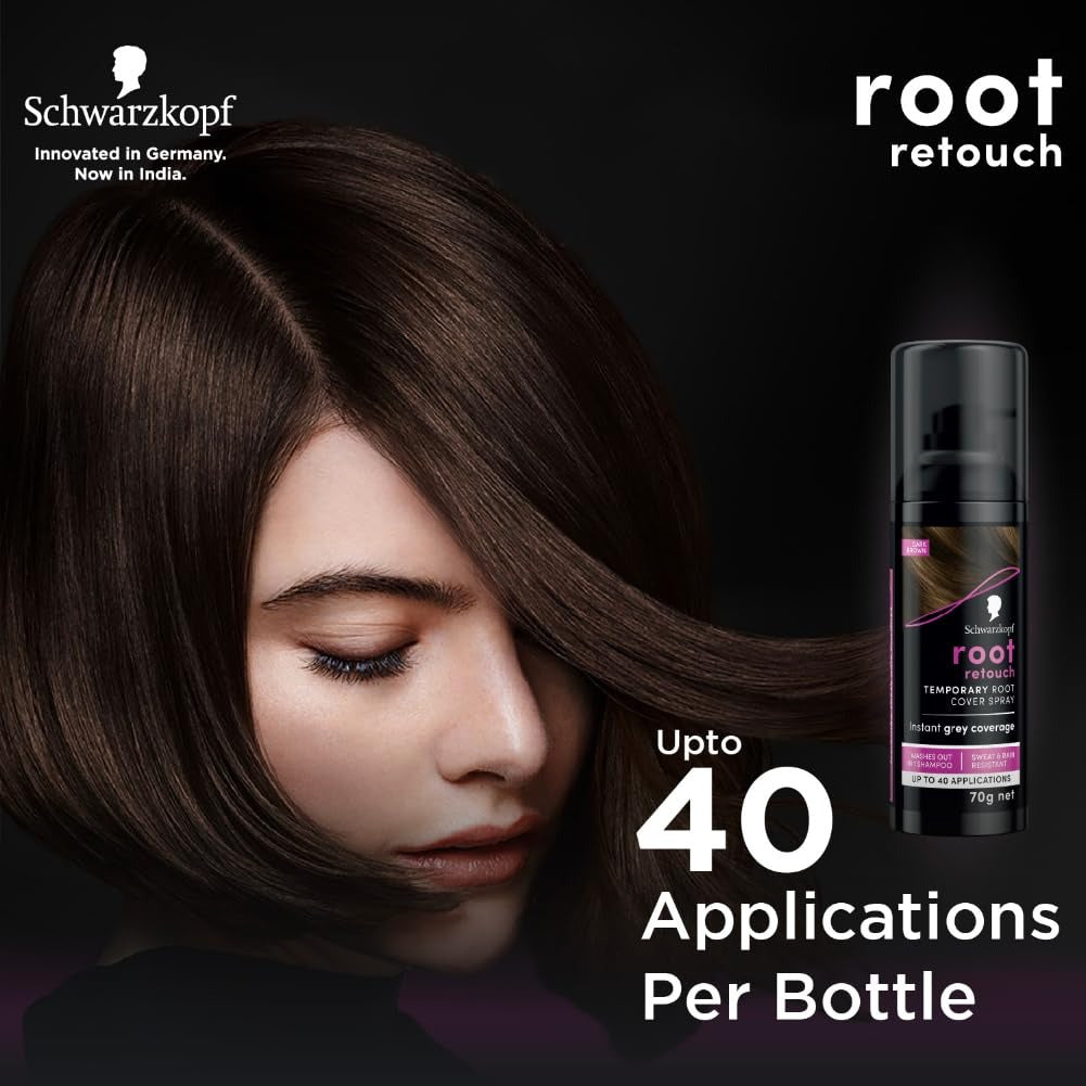 Schwarzkopf Root Retouch Temporary Root Cover Spray for Instant Grey Coverage - Dark Brown 70g