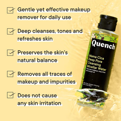 Quench Mama Cica Deep Pore Cleansing Micellar Water | Made in Korea | For Gentle Cleansing and Makeup Removal Tea Tree Leaf and Green Tea (145ml)