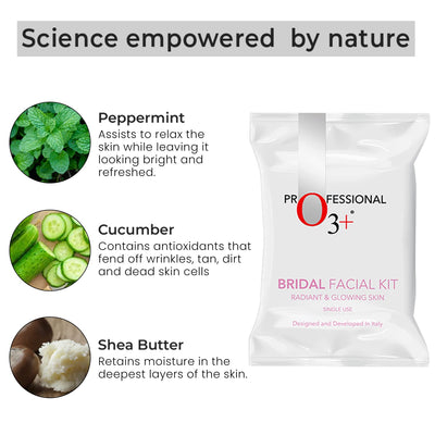 O3+ Bridal Facial Kit for Radiant & Glowing Skin - Suitable for All Skin Types (60g+69ml, Single Use)