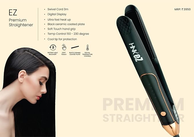 Hnk Hair N Kraft Ez Hair Straightener Black Ceramic Coated Plate