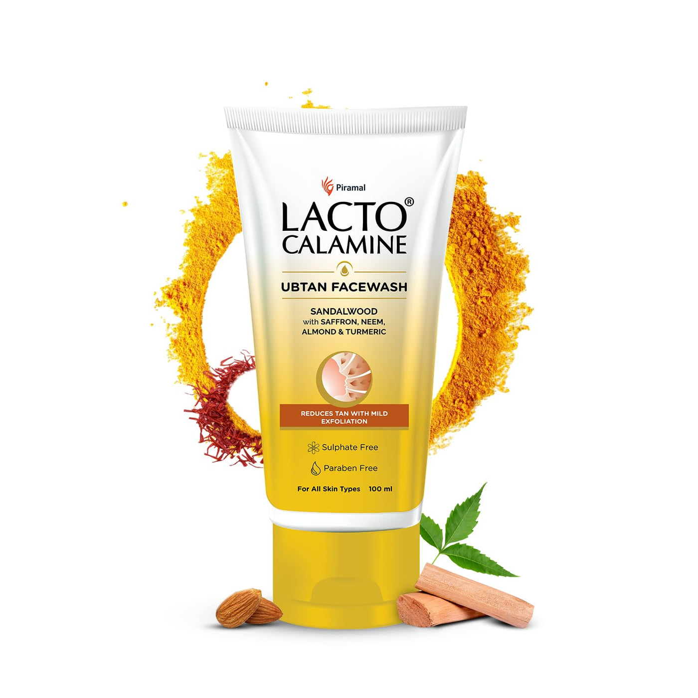 Lacto Calamine Ubtan Face Wash for Glowing Skin - 100ml | With Sandalwood, Saffron, Neem & Turmeric