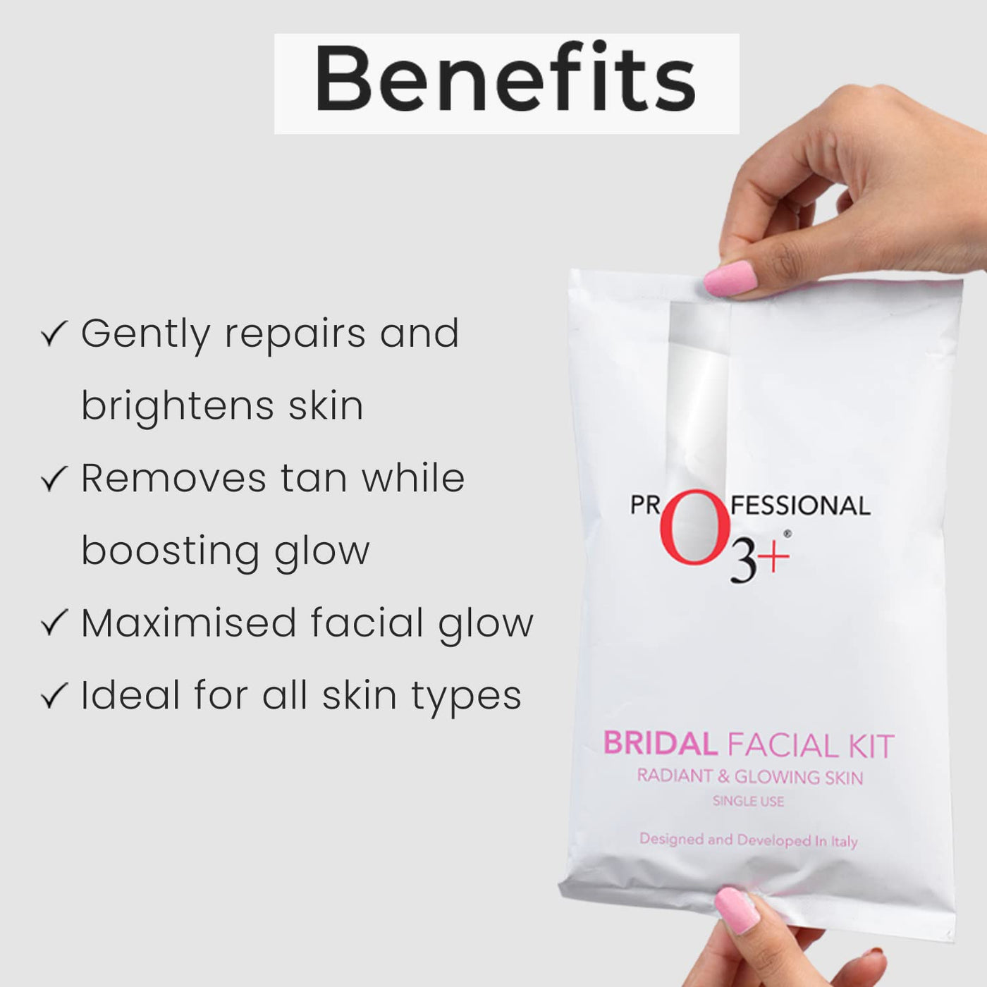 O3+ Bridal Facial Kit for Radiant & Glowing Skin - Suitable for All Skin Types (60g+69ml, Single Use)