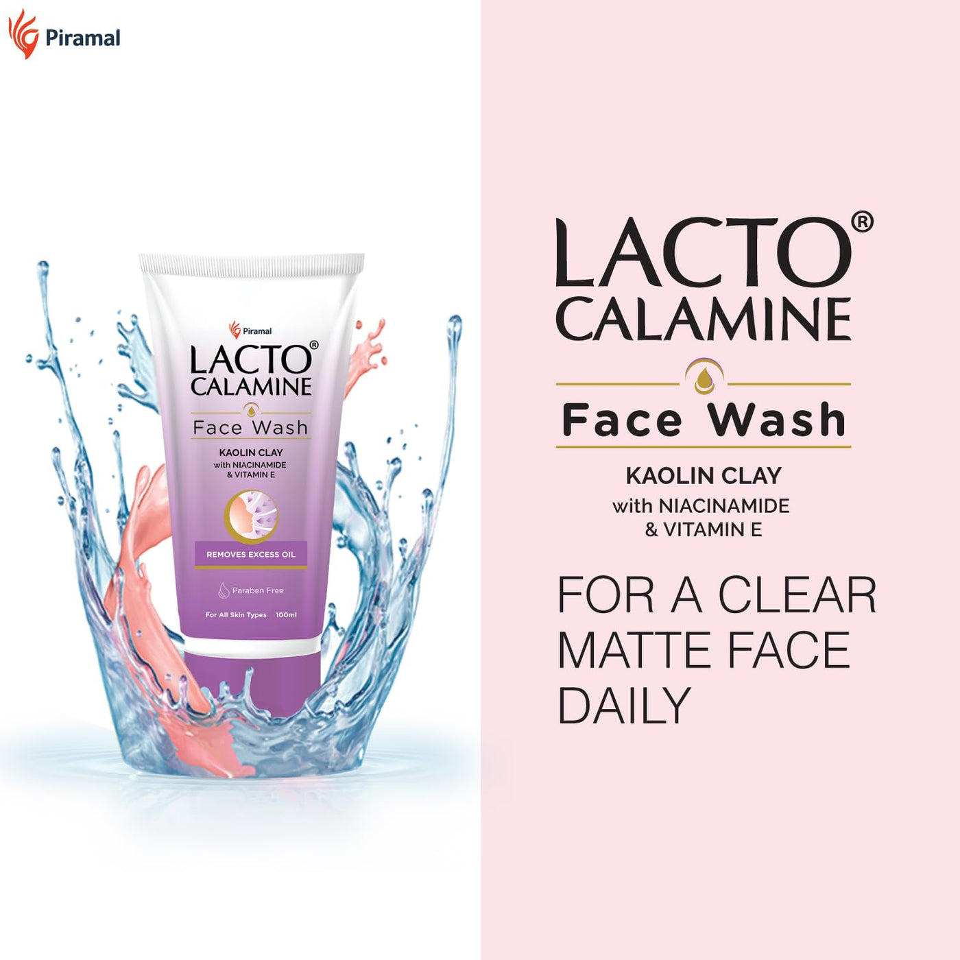 Lacto Calamine Face Wash for Oily Skin | 100ml | Kaolin Clay, Niacinamide & Vitamin E | Reduces Excess Oil, Controls Pimples, Blackheads & Whiteheads | For Women & Men