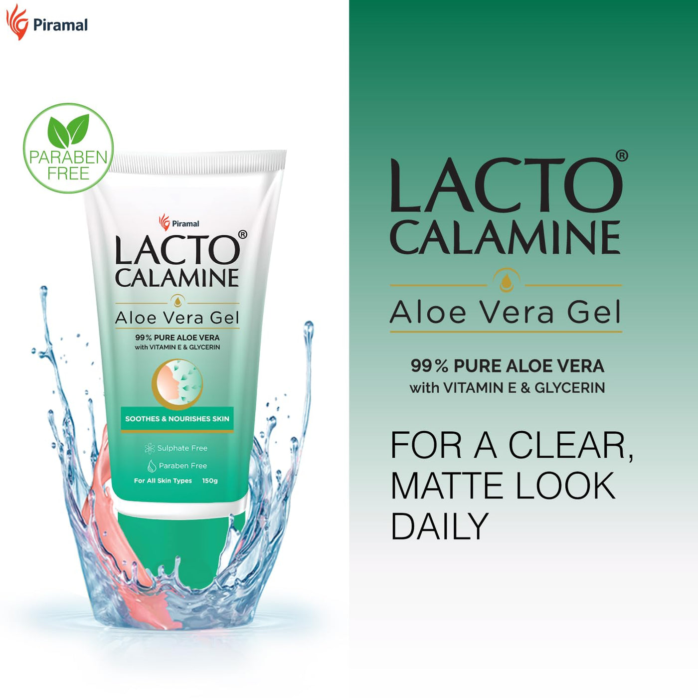 Lacto Calamine Aloe Vera Gel for Face & Body - 150g | Hydrating Moisturizer with Aloe Vera, Vitamin E & Glycerin