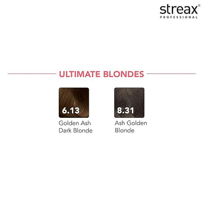 Streax Professional Argan Secrets Permanent Hair Colourant Cream - Ash Golden Blonde 8.31 (Enriched with Argan Oil) For All hair types, 60 gm