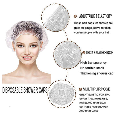 eAmaze Shower Cap (Pack of 100) – Reusable, Larger & Thicker Waterproof Hair Bath Caps