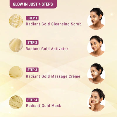 Lotus Radiant Gold Facial Kit for instant glow with 24K Pure Gold & Papaya ,4 easy steps (4 use) 1 Count (Pack of 1)