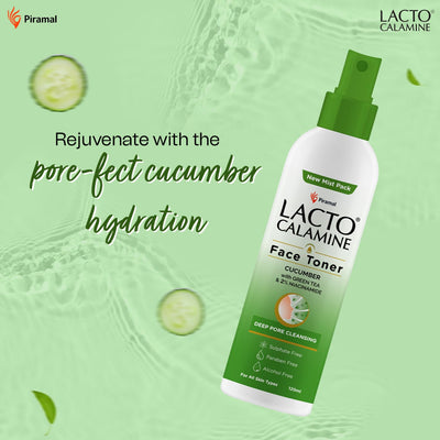 Lacto Calamine Face Toner with Cucumber | 120ml | Deep Pore Cleansing & Tightening | Green Tea & 2% Niacinamide | Cooling Hydration for Skin