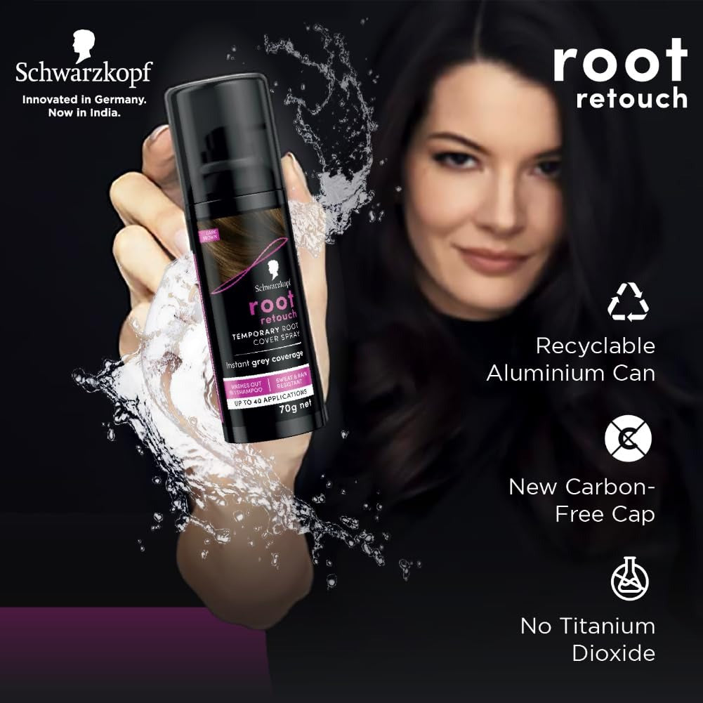 Schwarzkopf Root Retouch Temporary Root Cover Spray for Instant Grey Coverage - Dark Brown 70g