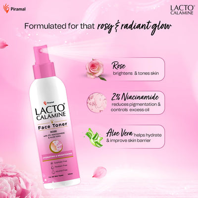 Lacto Calamine Rose Water Toner | 120ml | Gulab Jal with Aloe Vera & 2% Niacinamide | Cleanses, Hydrates & Moisturises Skin