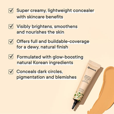 Quench Brightening Concealer with Rice Water & Aloe Vera (Medium)| Conceals Dark Circles & Brightens Under Eyes, 10ml