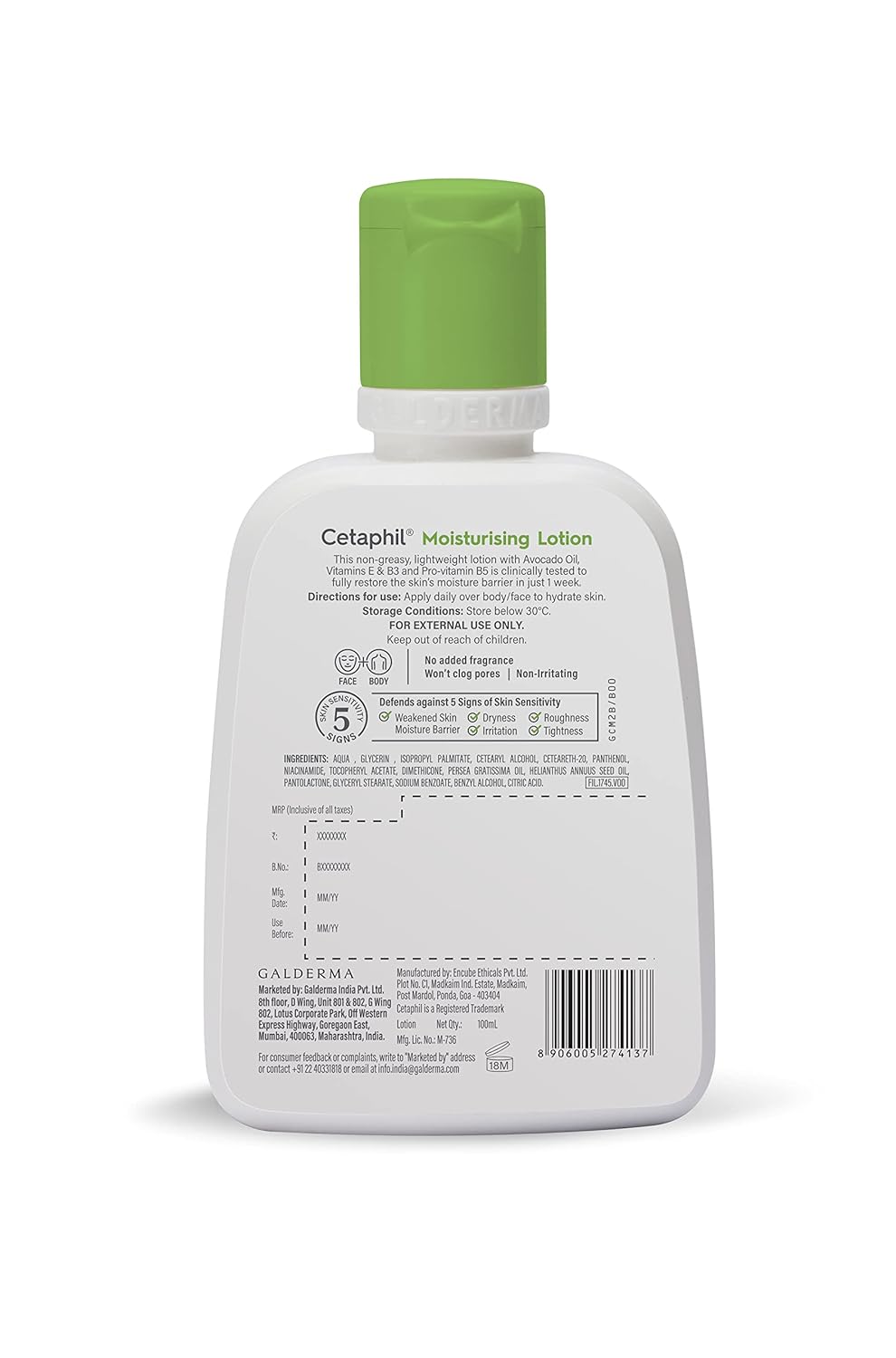 Cetaphil Moisturizing Lotion for Normal to Combination, Sensitive Skin with Niacinamide 100 ml