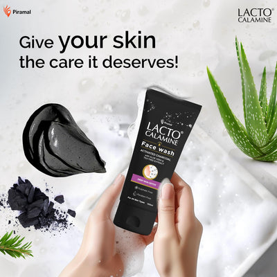 Lacto Calamine Activated Charcoal Face Wash with Aloe Vera & Tea Tree Extract | 100ml | Deep Skin Detox