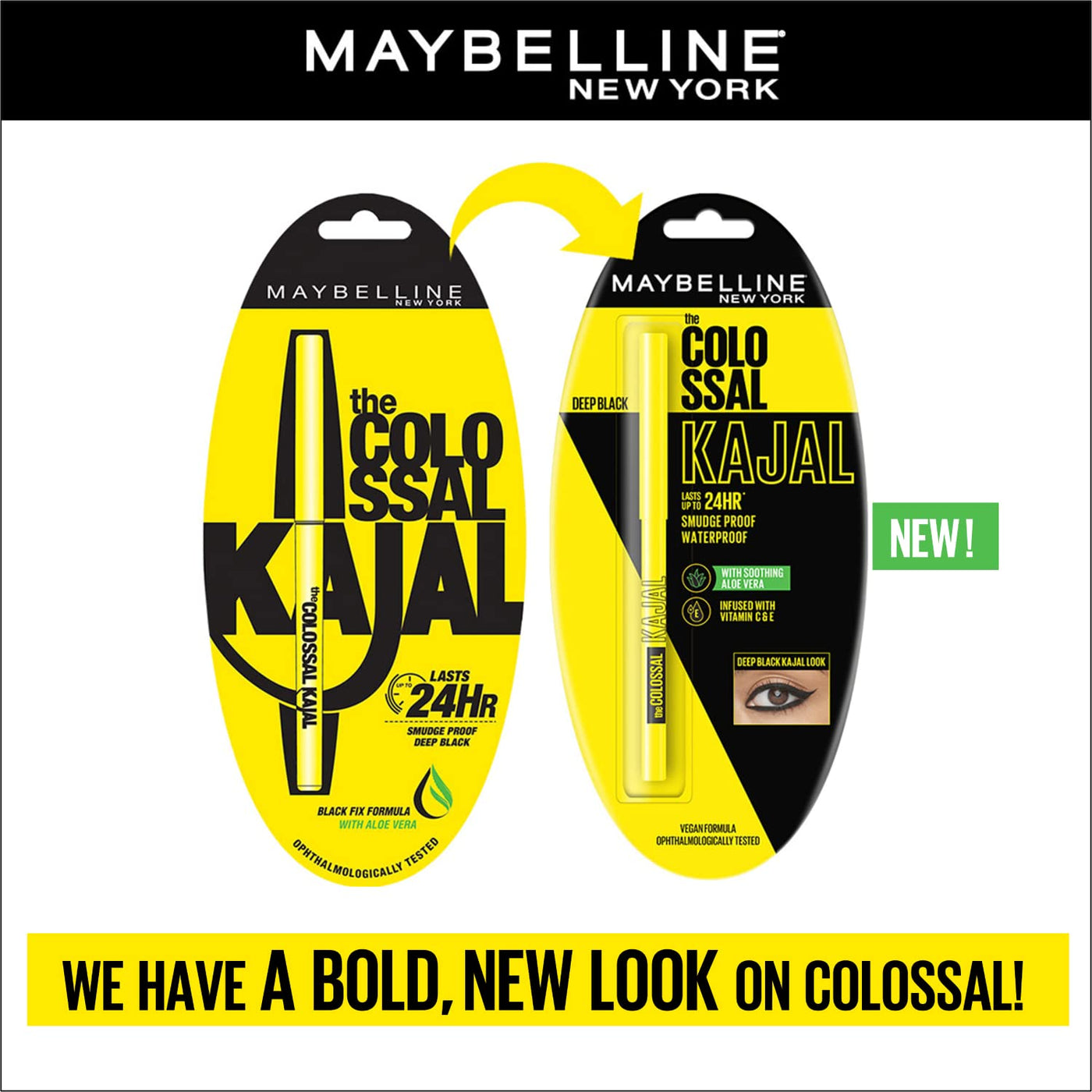 Maybelline New York Colossal Kajal, Intense Colour, Waterproof, Long lasting 24Hrs Stay, Black, 0.35g